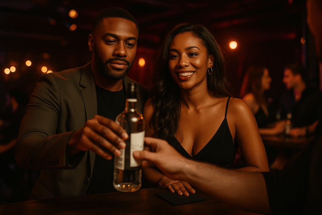 a young couple at a dimly lit bar in Baltimore