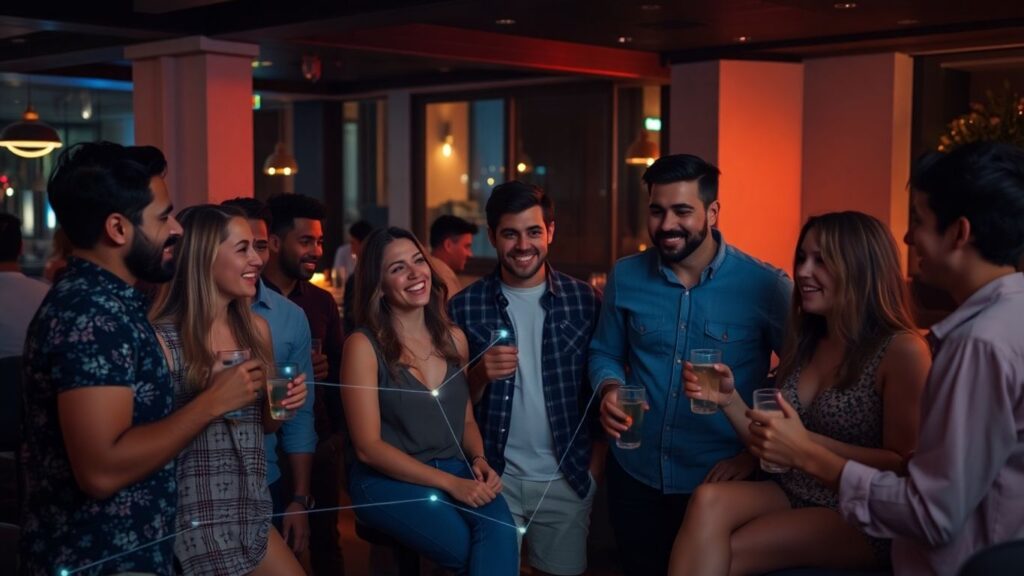 AI dating tech for swinging communities concept art.