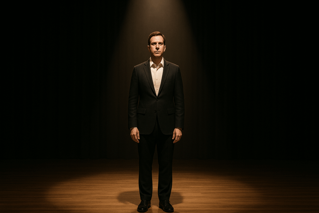 Person on stage under a spotlight