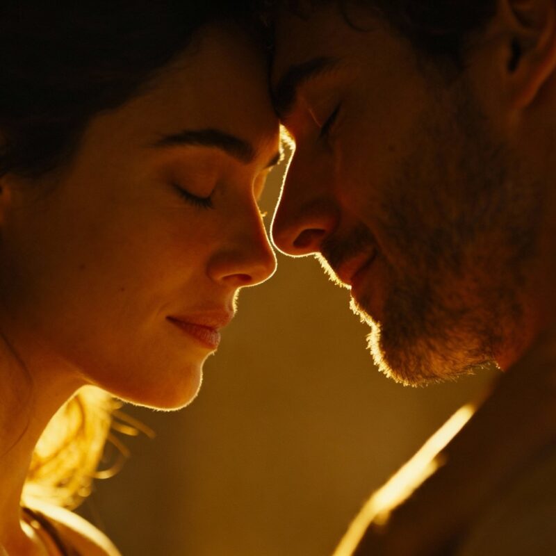 Couple embracing intimately, sharing a tender moment.