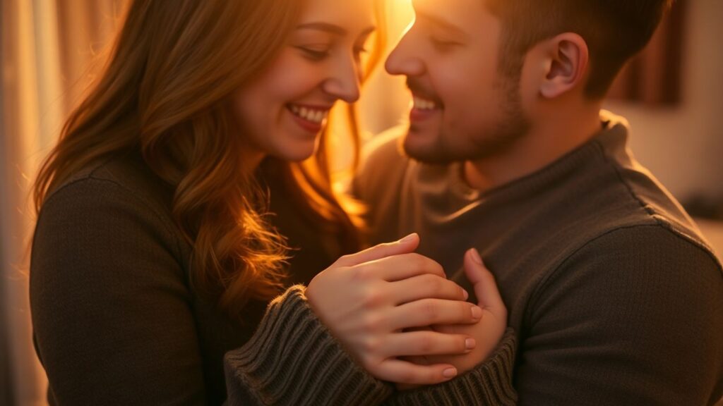 Couple embracing, showing intimacy and trust.