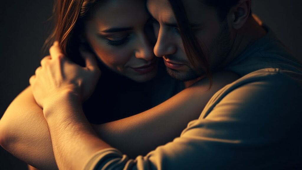 Couple in intimate embrace, conveying trust and deep connection.
