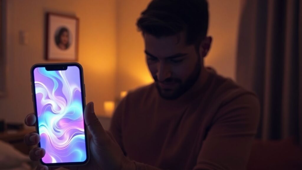 Couple interacting with AI on a smartphone.