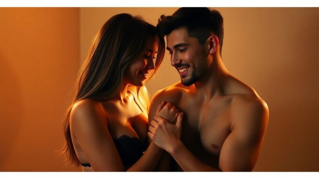 Couple sharing an intimate, exciting moment.