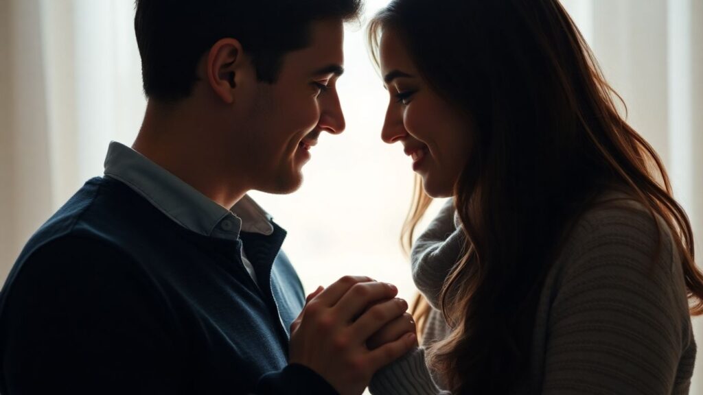 Couple sharing an intimate, tender moment together.