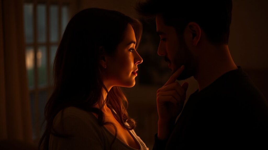 Couple sharing an intimate, vulnerable moment.