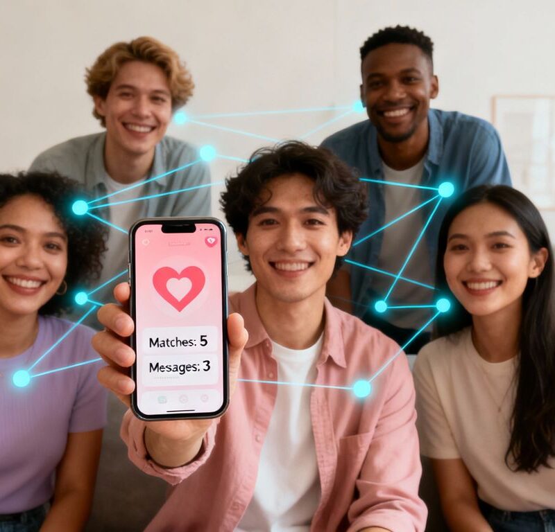 Couple using AI dating app on phone