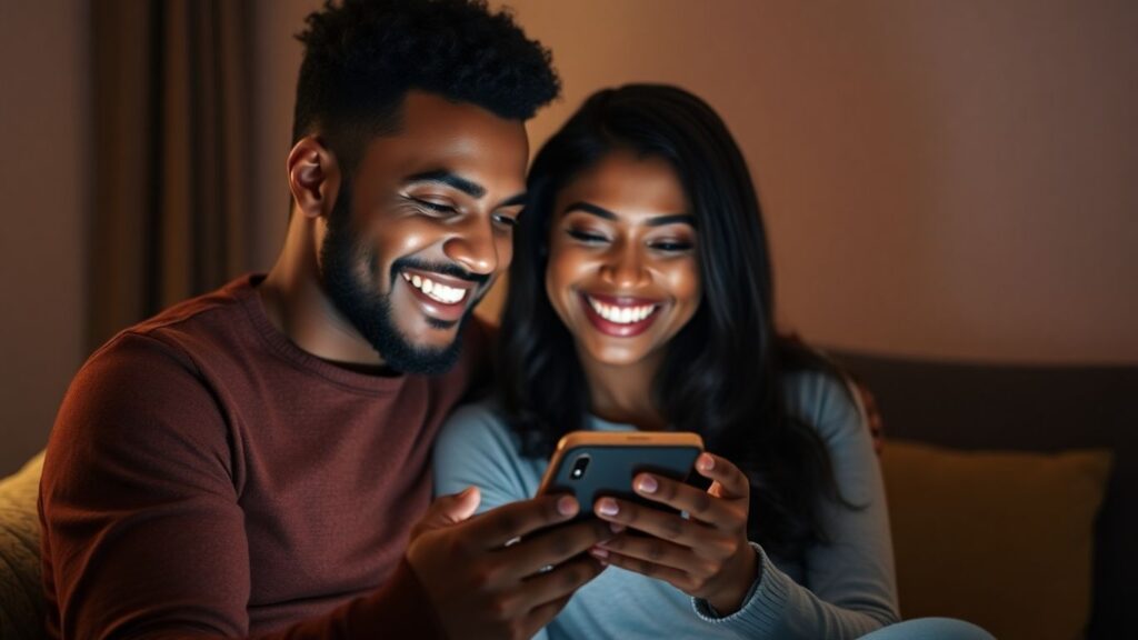 Couple using a dating app on a smartphone
