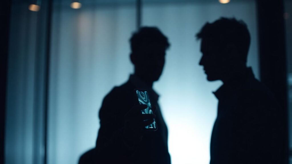 Couple using dating app with privacy focus.