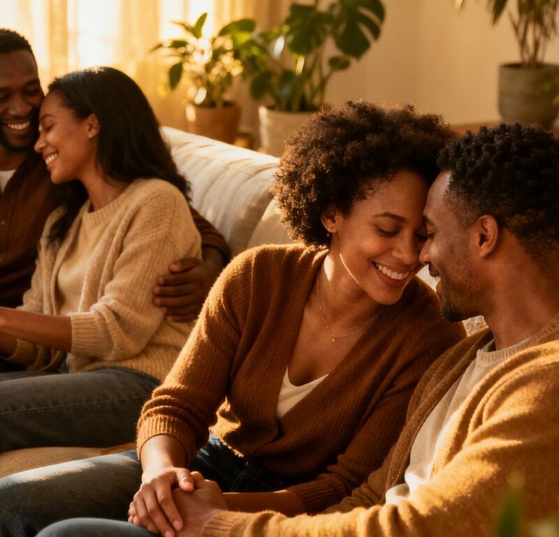 Couples sharing intimate moments and companionship.