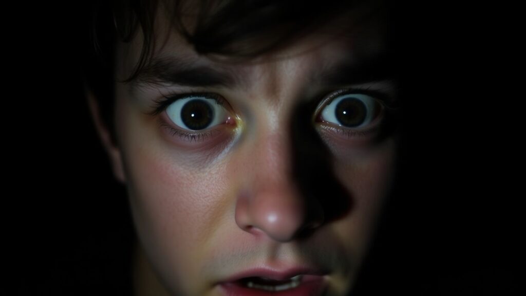 Distressed person's face, conveying unease and confusion.