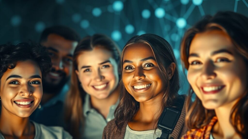 Diverse people connecting in a digital space.