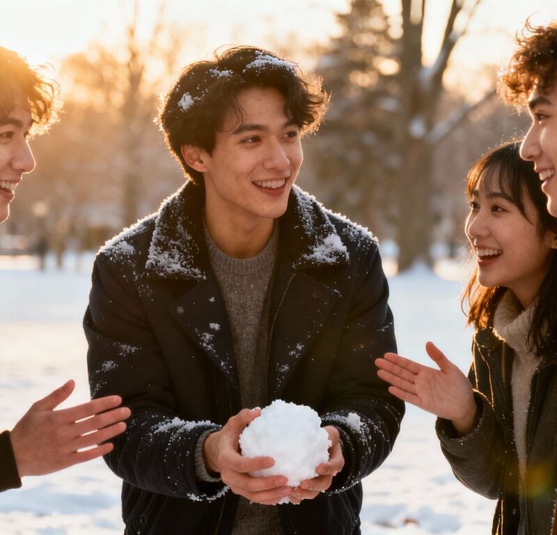 Group of young adults discussing snowballing and consent.