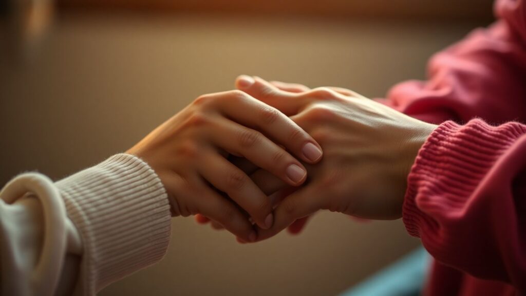 Hands gently touching, symbolizing intimacy and trust.