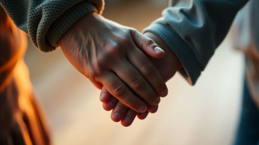 Hands touching intimately, symbolizing connection and vulnerability.
