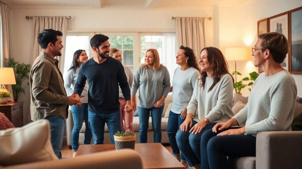 People connecting in a comfortable, modern living space.