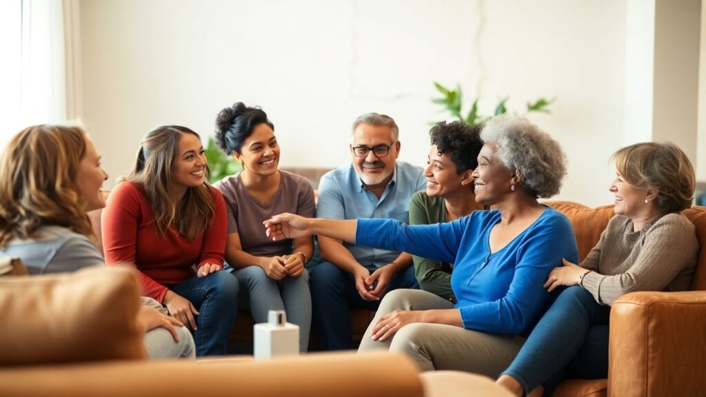 People connecting in a comfortable, shared space.