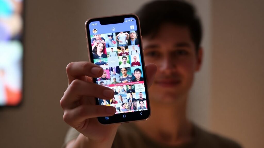 Person displaying social media on a smartphone.