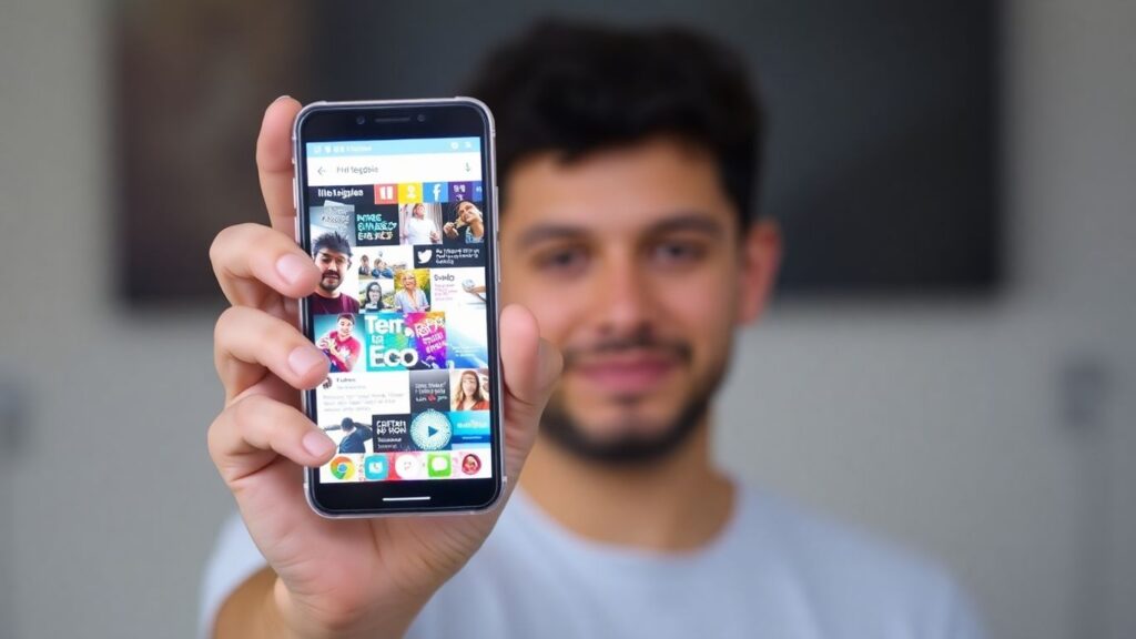 Person holding a smartphone with social media feed