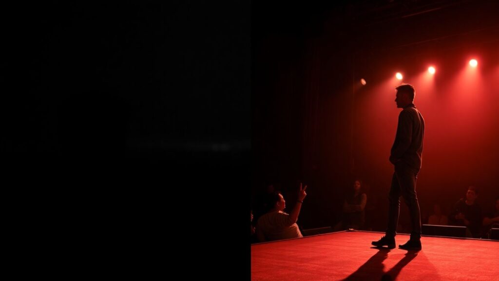 Person observing crowd versus person on stage