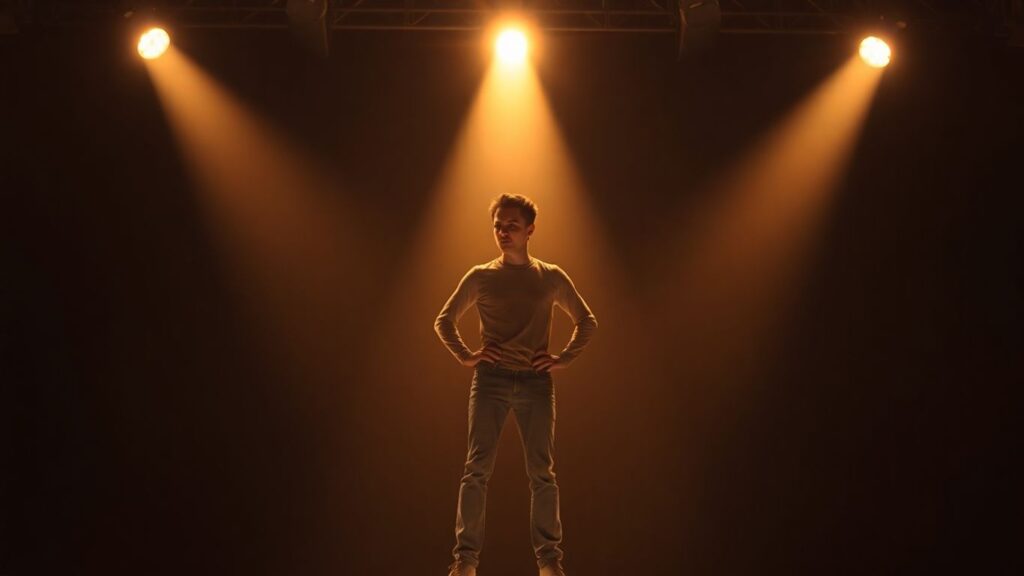 Person on stage under spotlight