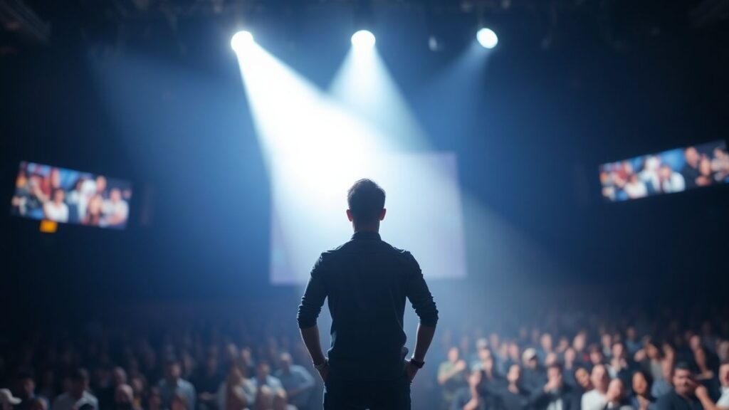 Person on stage under spotlight