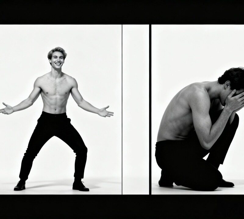 Person posing confidently vs. person covering up