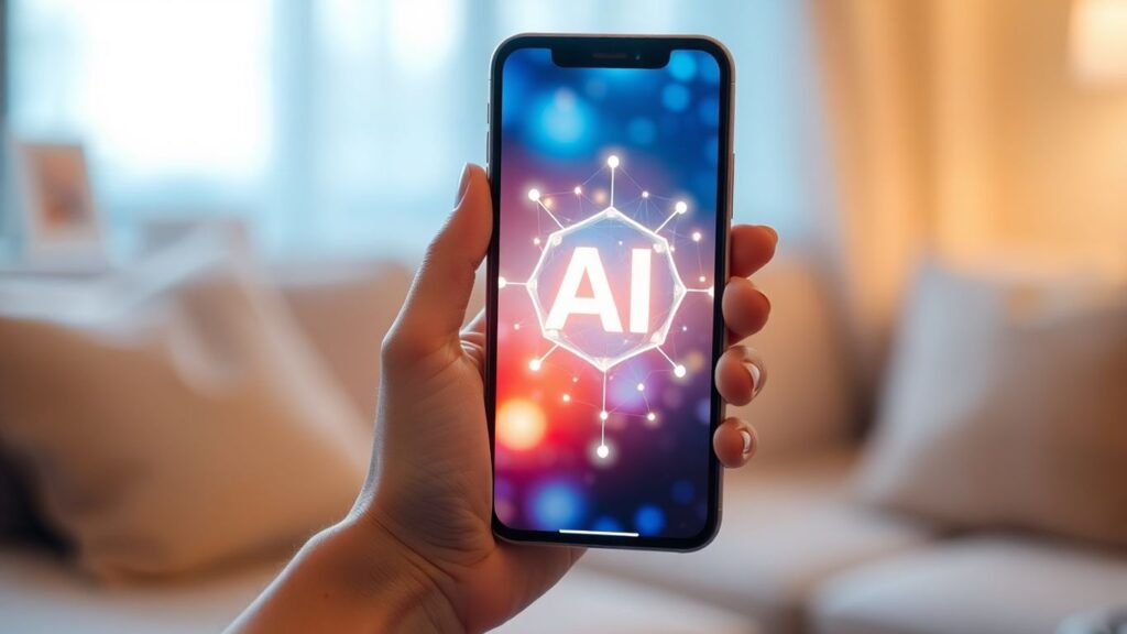 Person using AI app on phone for companionship.
