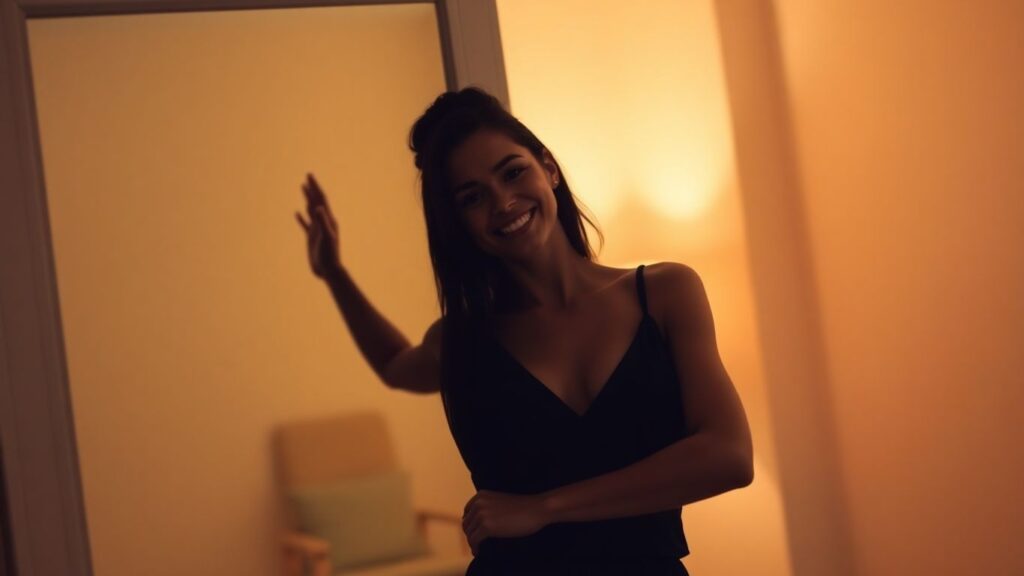 Woman confidently posing in a mirror