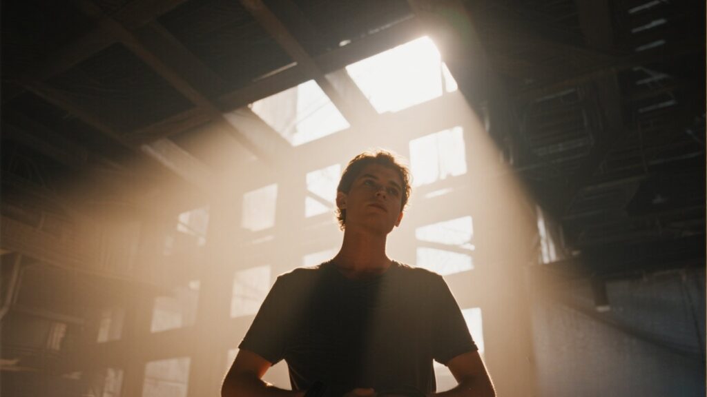 Person confidently posing under a sunlight.