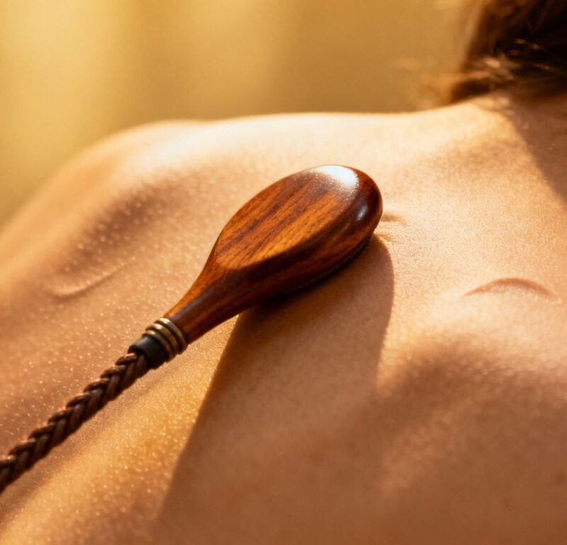 Back with riding crop, intimate sensory focus.