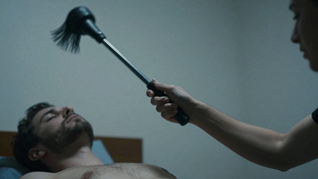 Consensual erotic flagellation in a kink space.