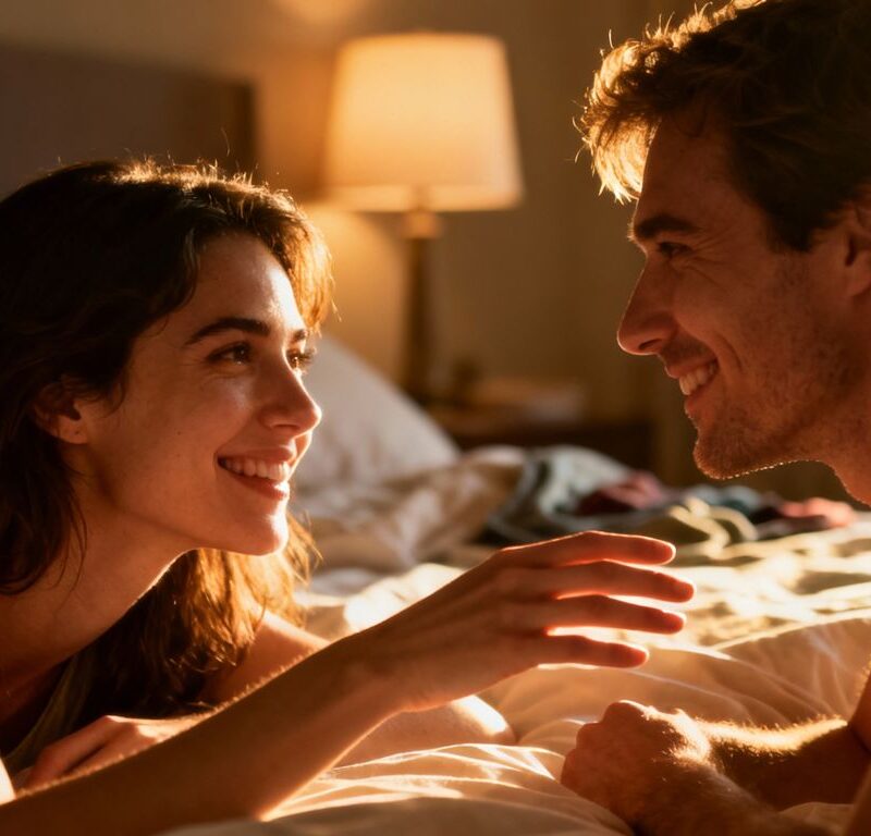 Couple communicating intimately before physical connection.