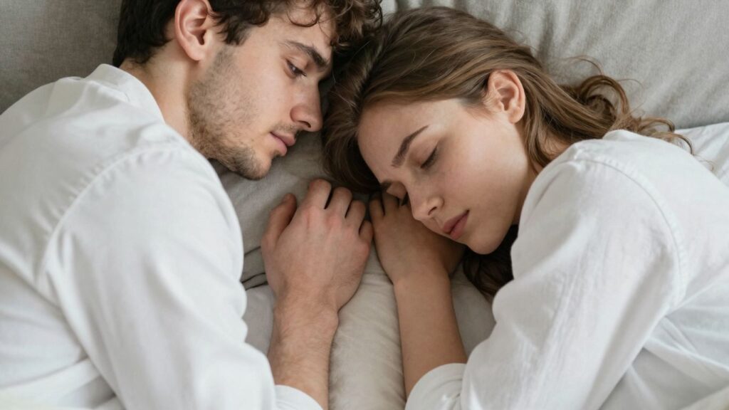 Couple embracing after intimacy, showing emotional connection.