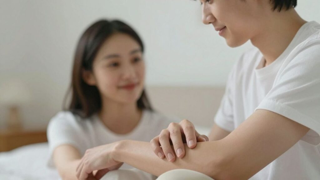 Couple in intimate setting, warm atmosphere