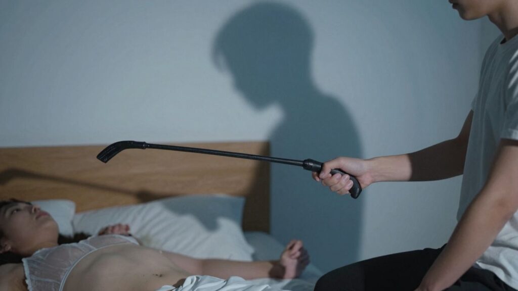 Couple negotiating flagellation in a polyamorous relationship.