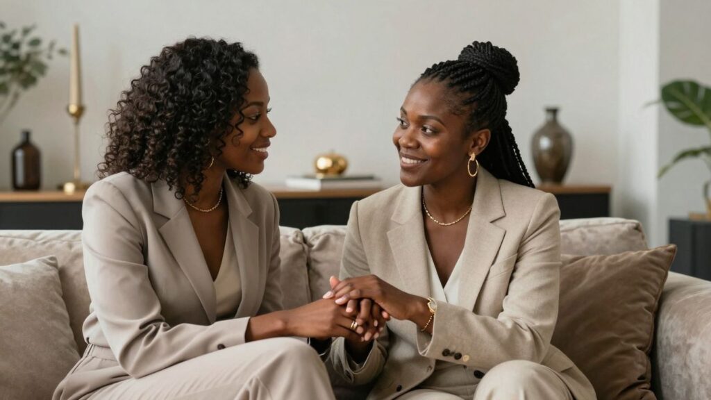 Couple planning a sophisticated Black Sheet Party event.