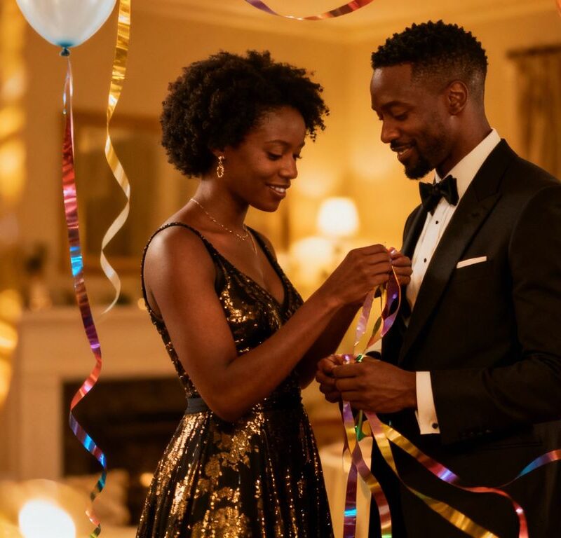 Couple preparing for a Black Sheet Party.