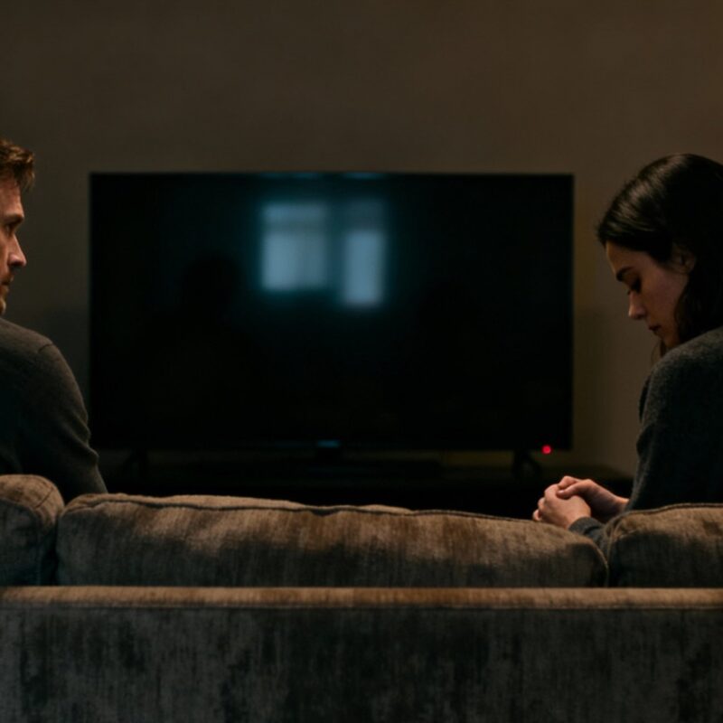 Couple with emotional distance, one figure near another.