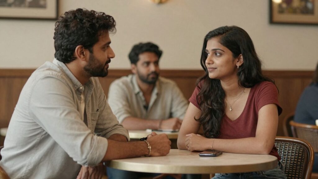 Couples in a social setting, hinting at relationship dynamics.