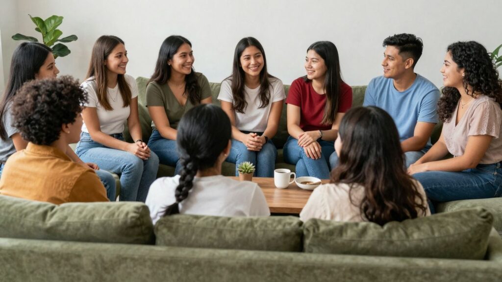 Diverse group of people in warm, accepting relationships.