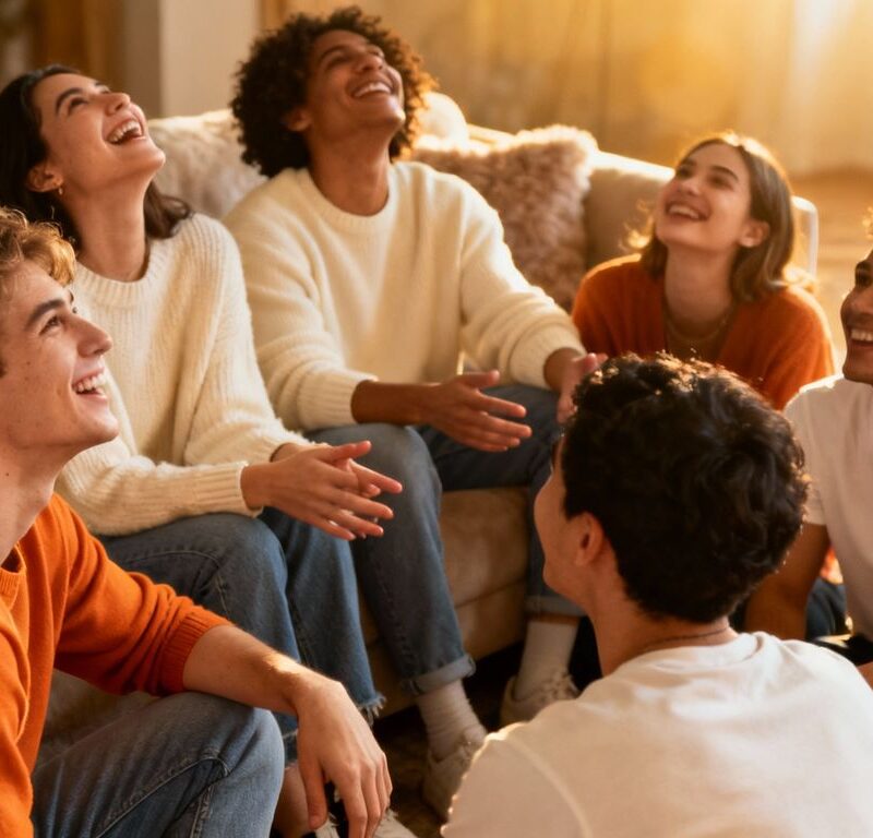 Friends sharing a casual, intimate moment together.