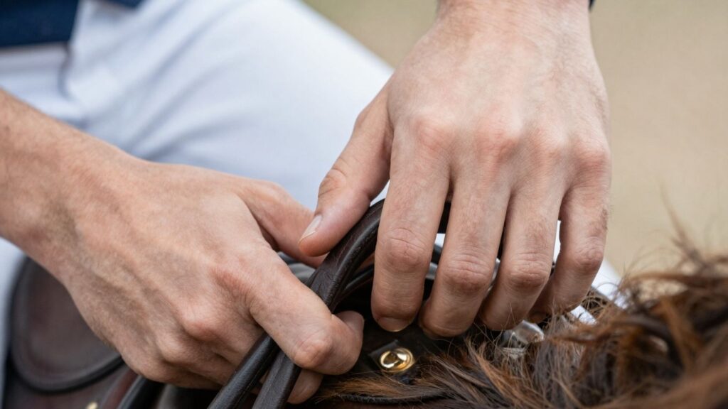 Hands and riding crop in erotic scene.