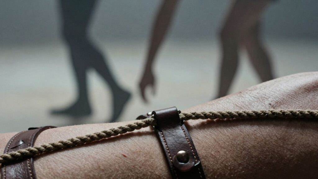 Historical and modern kink imagery with leather and rope textures.