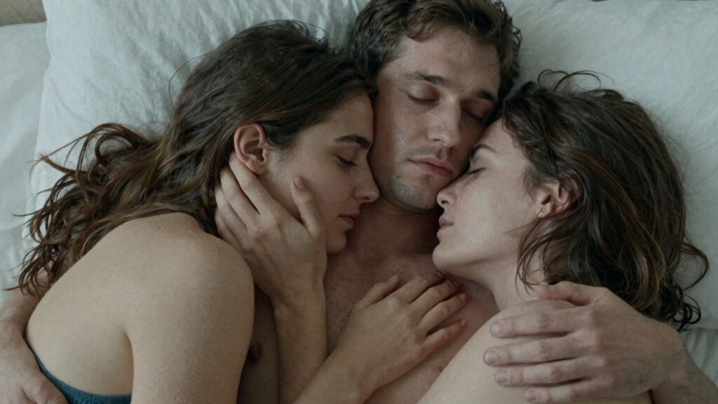 Intimate threesome connection between two women and one man.