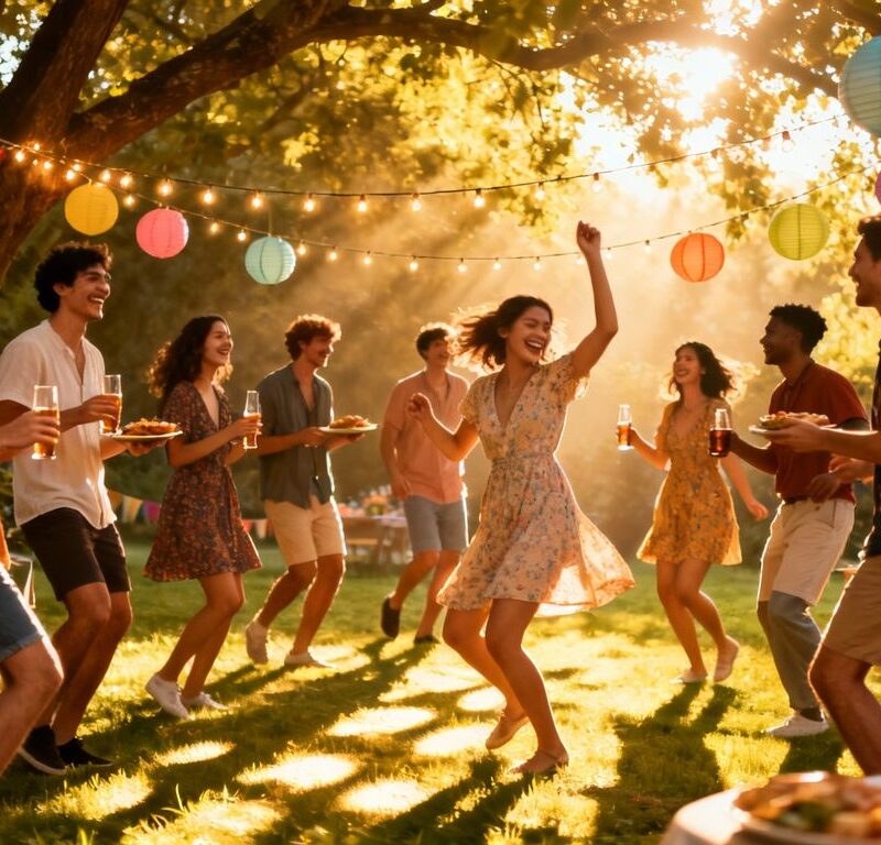 People enjoying a vibrant and inclusive outdoor party.