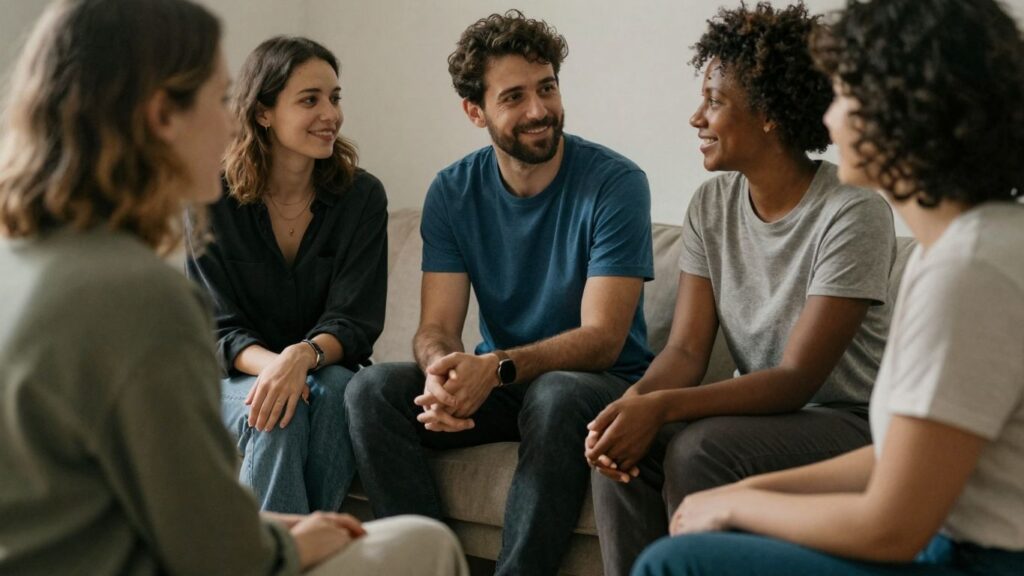 People in a close, comfortable group setting.