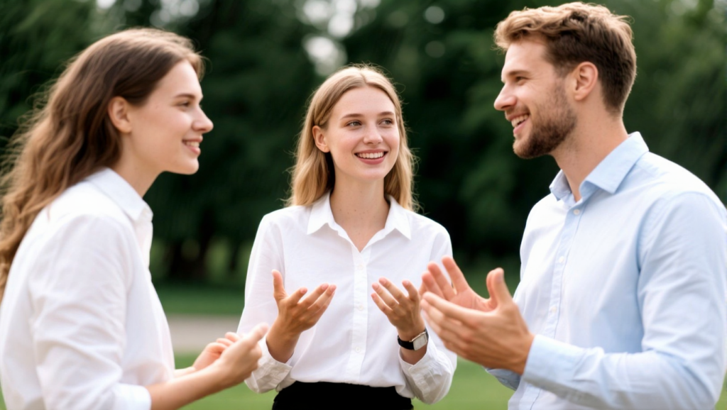 Three people in a deep, honest conversation.