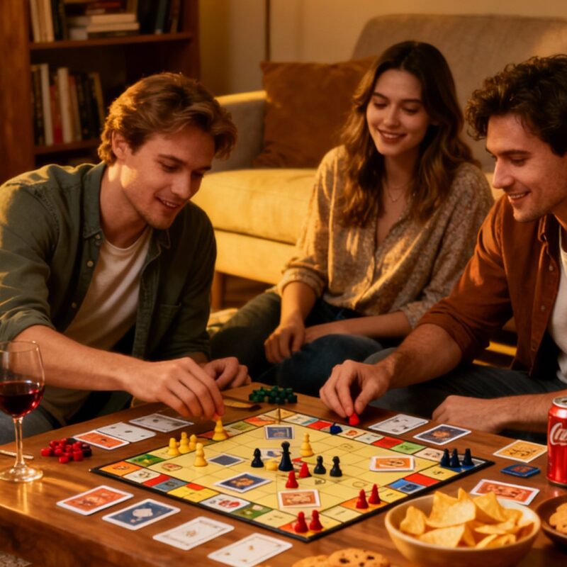 Two couples in a relaxed, intimate setting.