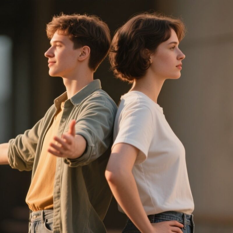 Two individuals facing stereotypes from different perspectives.